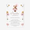 Zaproszenie na chrzest dla dziewczynki z baleriną i kwiatami