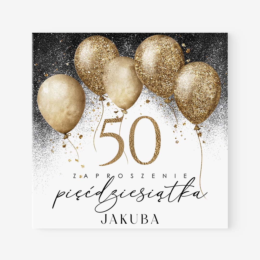 Eleganckie zaproszenie na urodziny ze złotymi balonami