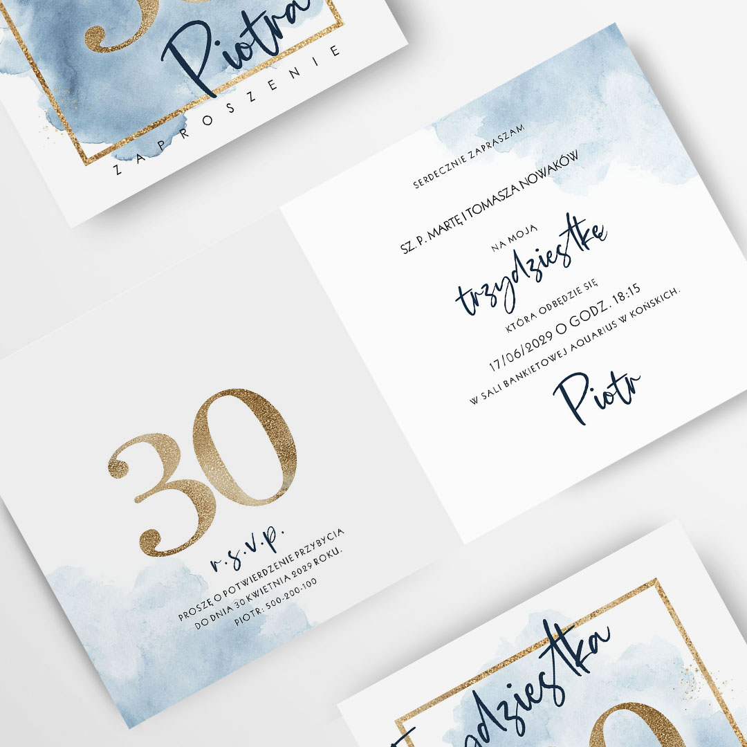 Zaproszenie na urodziny z niebieskim akcentem