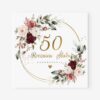 Zaproszenie na 50 rocznicę ślubu z bordowo-różowymi kwiatami i złotym wieńcem
