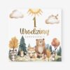 Zaproszenie na roczek F38 z leśnymi zwierzątkami – bajkowy wzór na pierwsze urodziny chłopca.