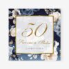 Zaproszenie na 50 rocznicę ślubu z granatowym tłem i kwiatowym motywem