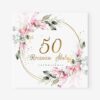 Zaproszenie na 50. rocznicę ślubu TG583 z różowymi kwiatami i złotym nadrukiem