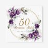 Zaproszenie TG586 na 50. rocznicę ślubu z fioletowymi piwoniami i złotym nadrukiem
