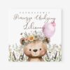 Zaproszenie na pierwsze urodziny dziewczynki z misiem, balonem i kwiatami