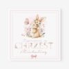 Pastelowe zaproszenie na Chrzest dziewczynki z króliczkiem i kwiatowym motywem. Subtelna oprawa idealna na wyjątkową uroczystość chrztu.