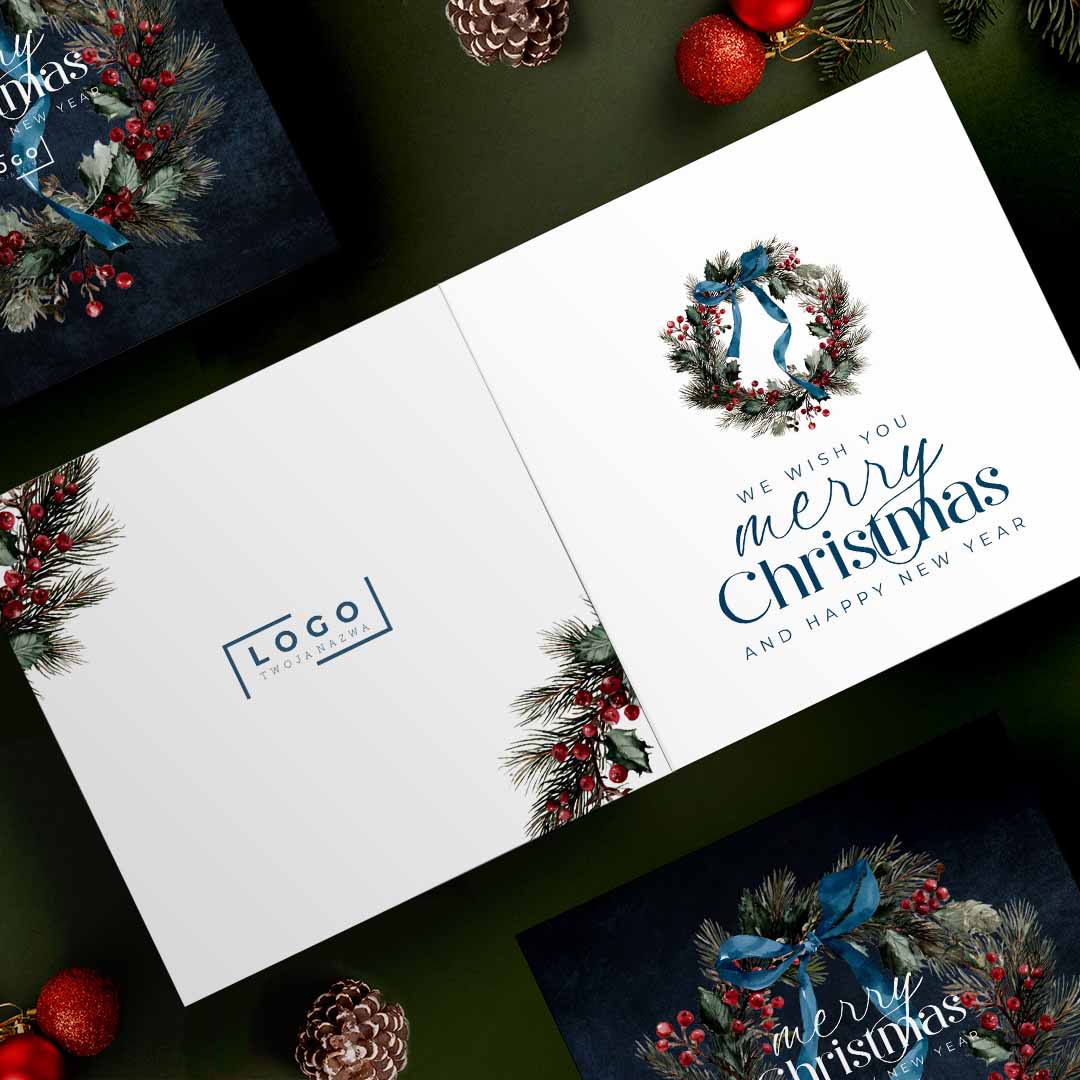 Karta Świąteczna w kolorze granatowym z wianuszkiem