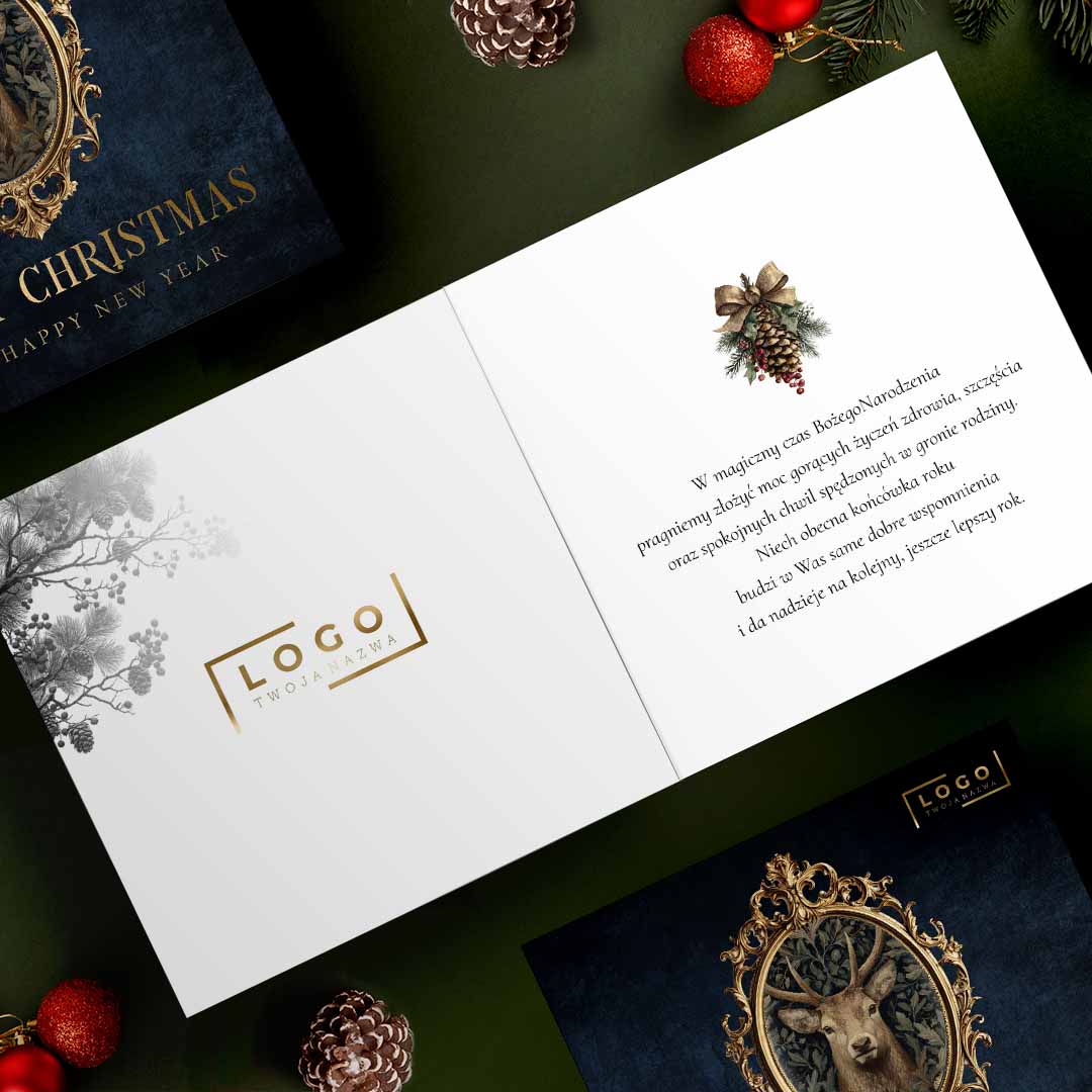 Granatowa kartka świąteczna z jelonkiem