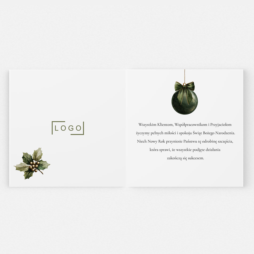 Kartka Świąteczna z zieloną kokardką