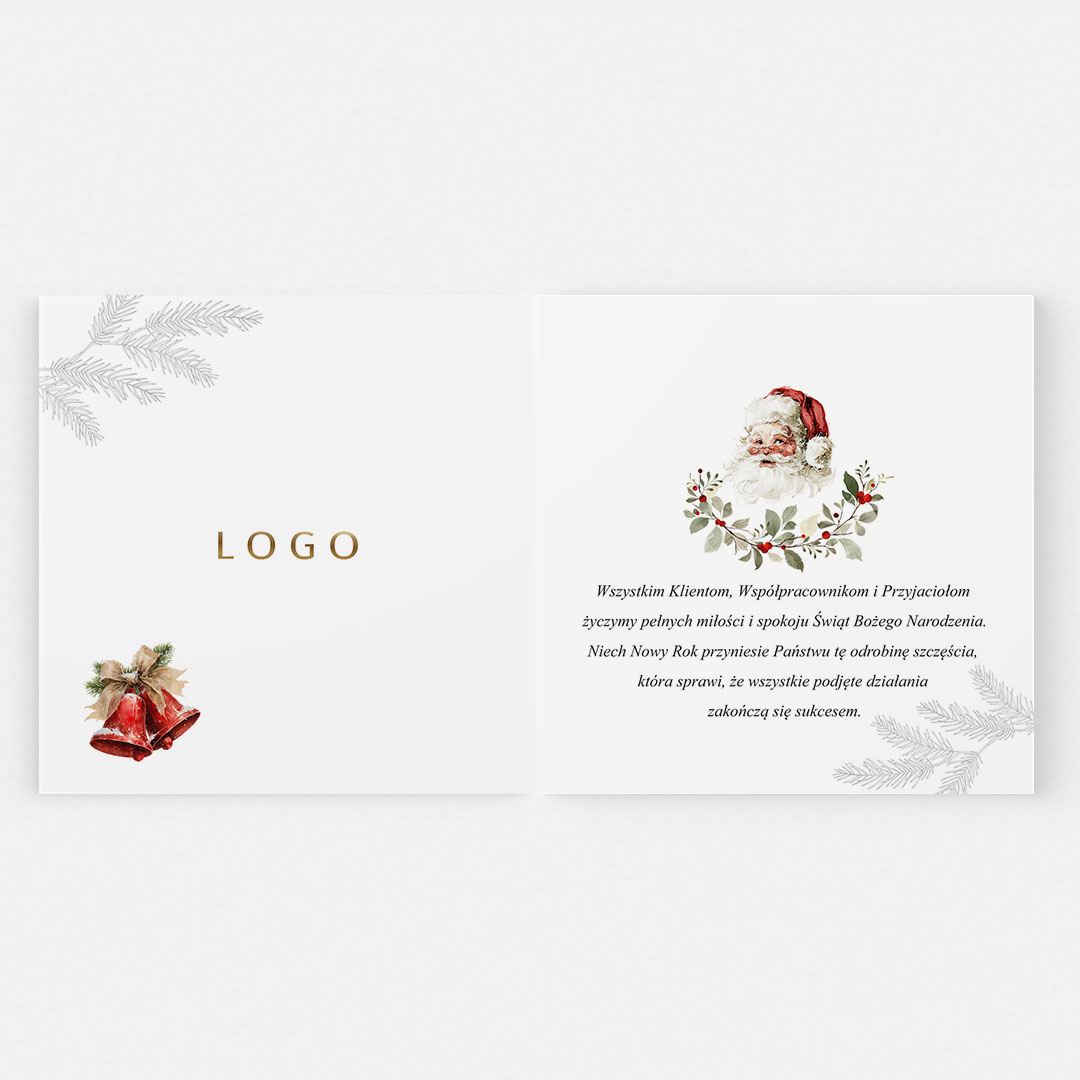 Kartka Świąteczna z wianuszkiem i mikołajem