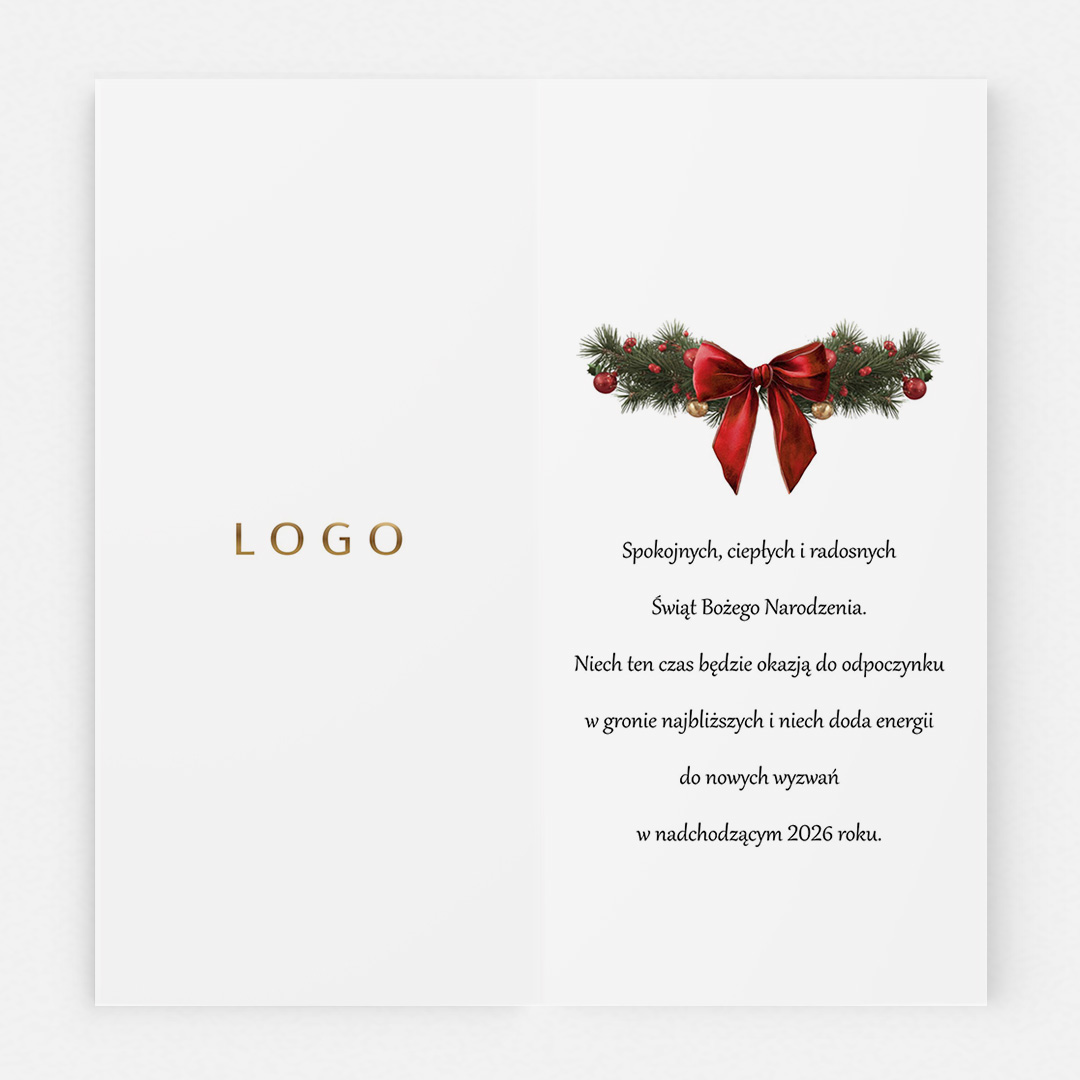 Kartka Świąteczna czerwoną bombką