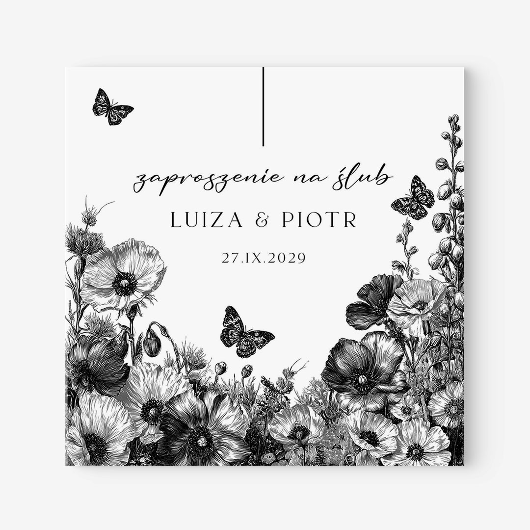 Czarno-Białe minimalistyczne zaproszenie ślubne  - MR°215