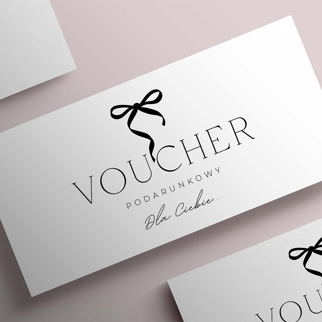 Nowoczesny minimalistyczny voucher podarunkowy z kokardą - VCH594