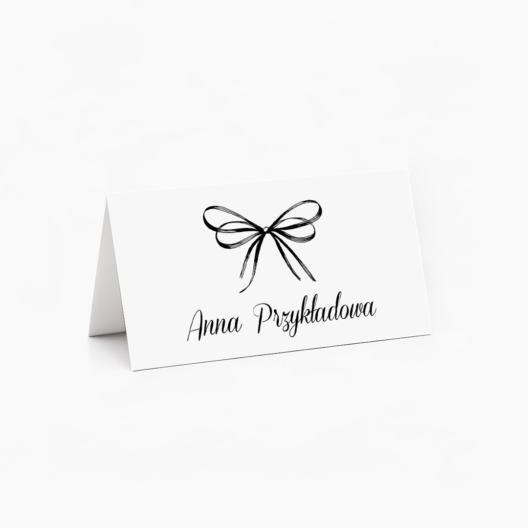 Minimalistyczne winietki z motywem czarnej kokardki - T922