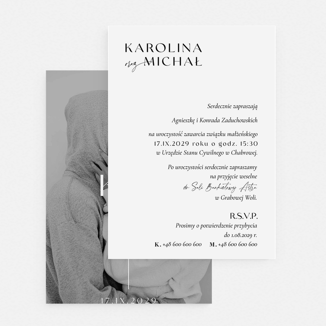 Alternative view of Jednokartkowe zaproszenie ślubne ze zdjęciem - MR°213