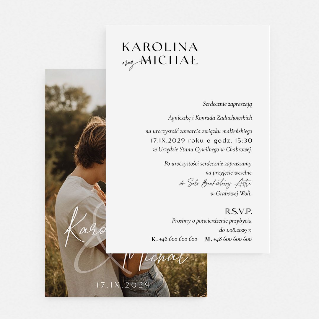 Alternative view of Jednokartkowe zaproszenie ślubne ze zdjęciem - MR°214