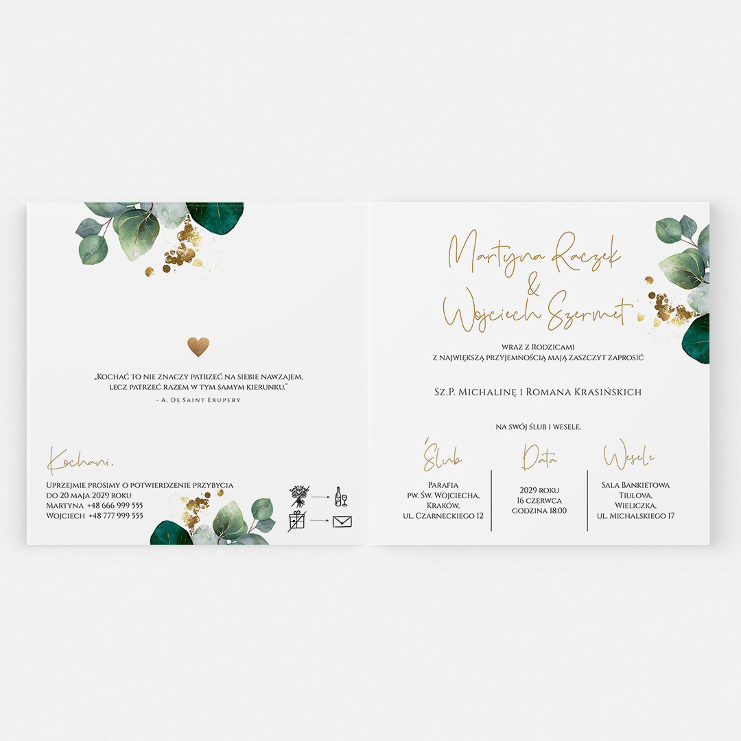 Alternative view of Zaproszenie ślubne z motywem w odcieniach ciemnej zieleni - MR224