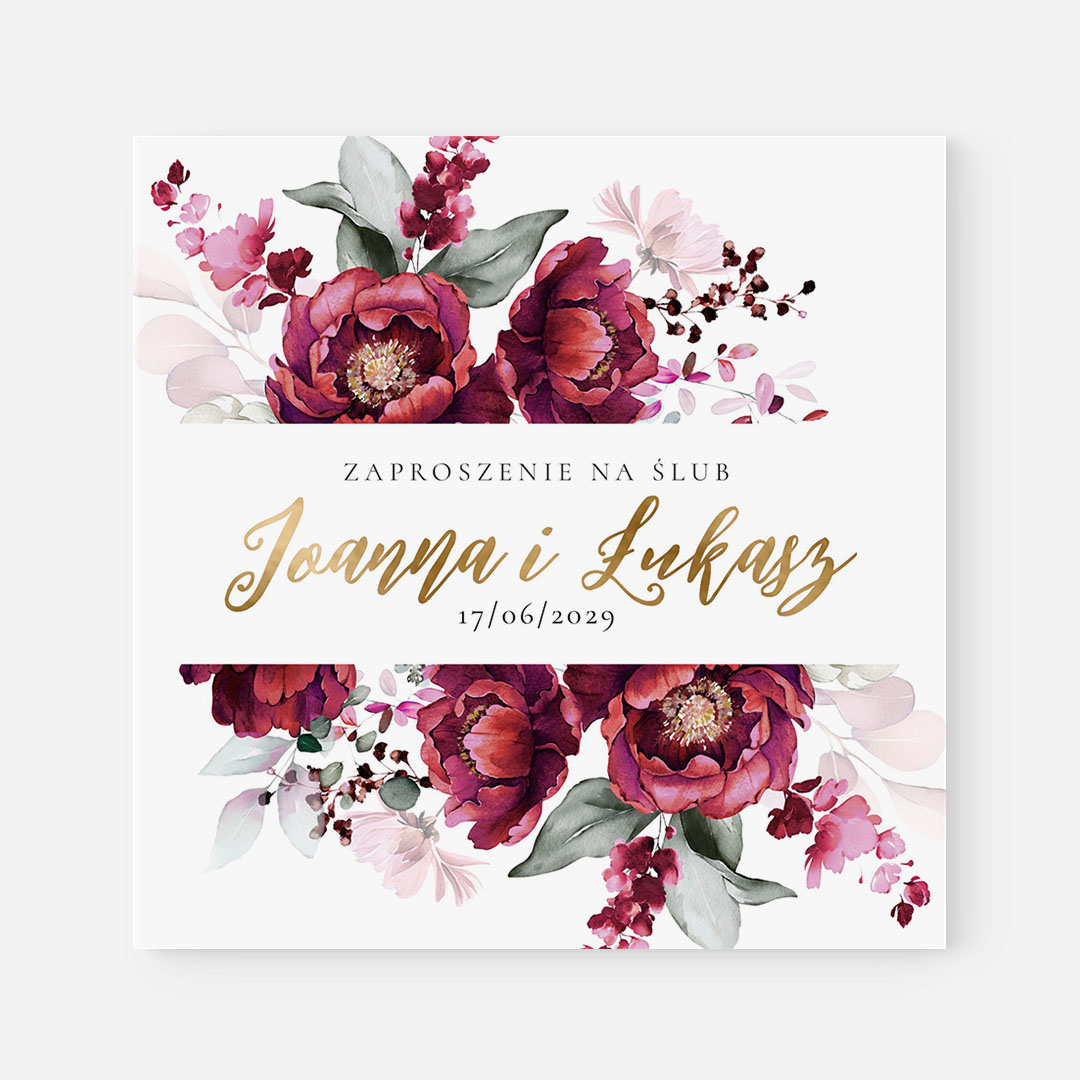 Zaproszenie ślubne z motywem w odcieniach amarantowych - MR226