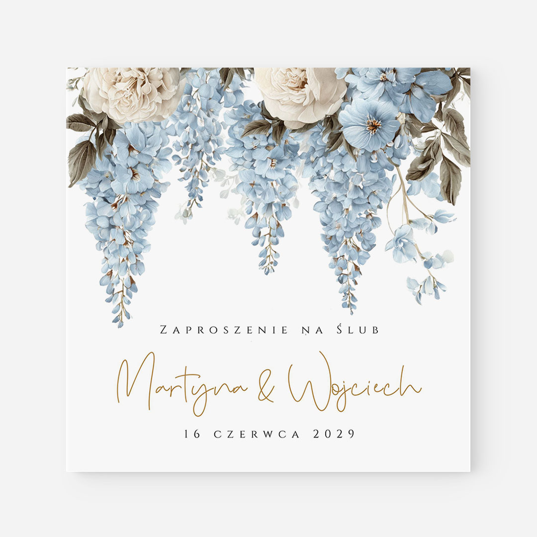 Zaproszenie ślubne z błękitnym motywem kwiatowym - MR227