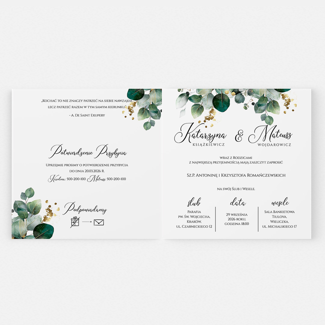 Alternative view of Zaproszenie ślubne z motywem w odcieniach ciemnej zieleni - MR218