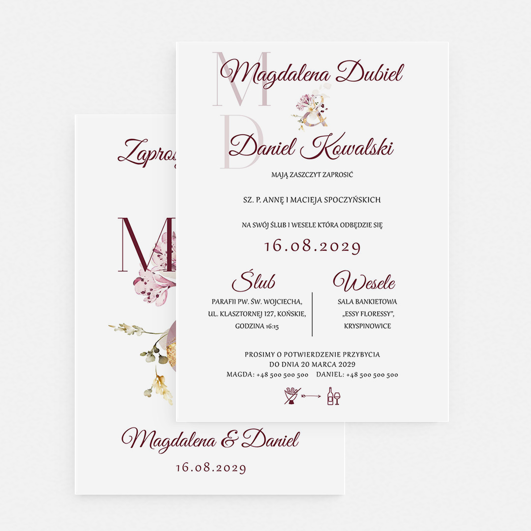 Jednokartkowe zaproszenie na ślub - Select - MS°221 - obrazek 2