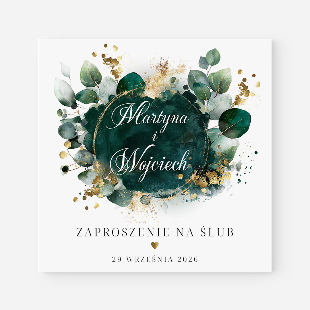 Zaproszenie ślubne z motywem w odcieniach ciemnej zieleni - MR218