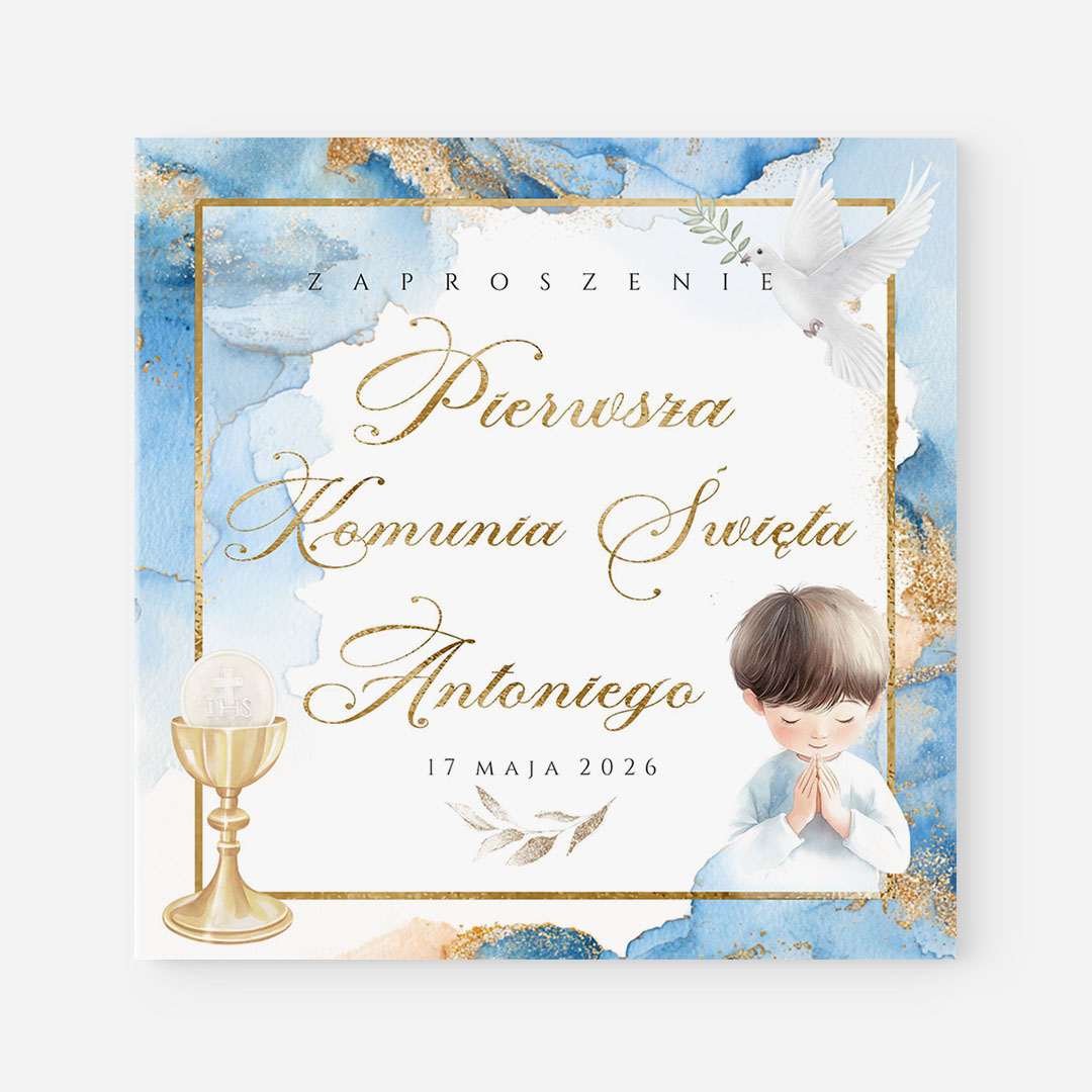 Personalizowane zaproszenie na Komunię dla chłopca
