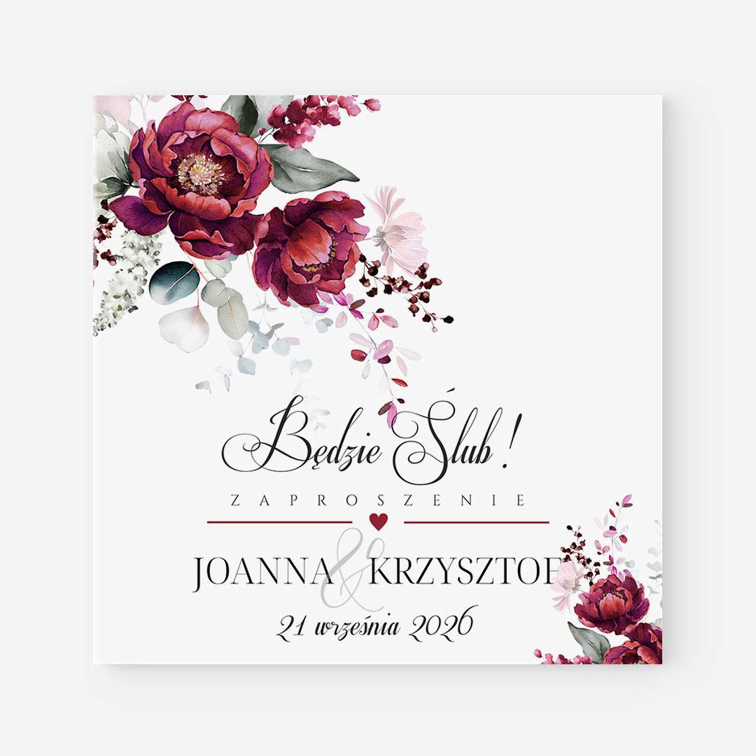 Zaproszenie ślubne z motywem w odcieniach amarantowych - MR225