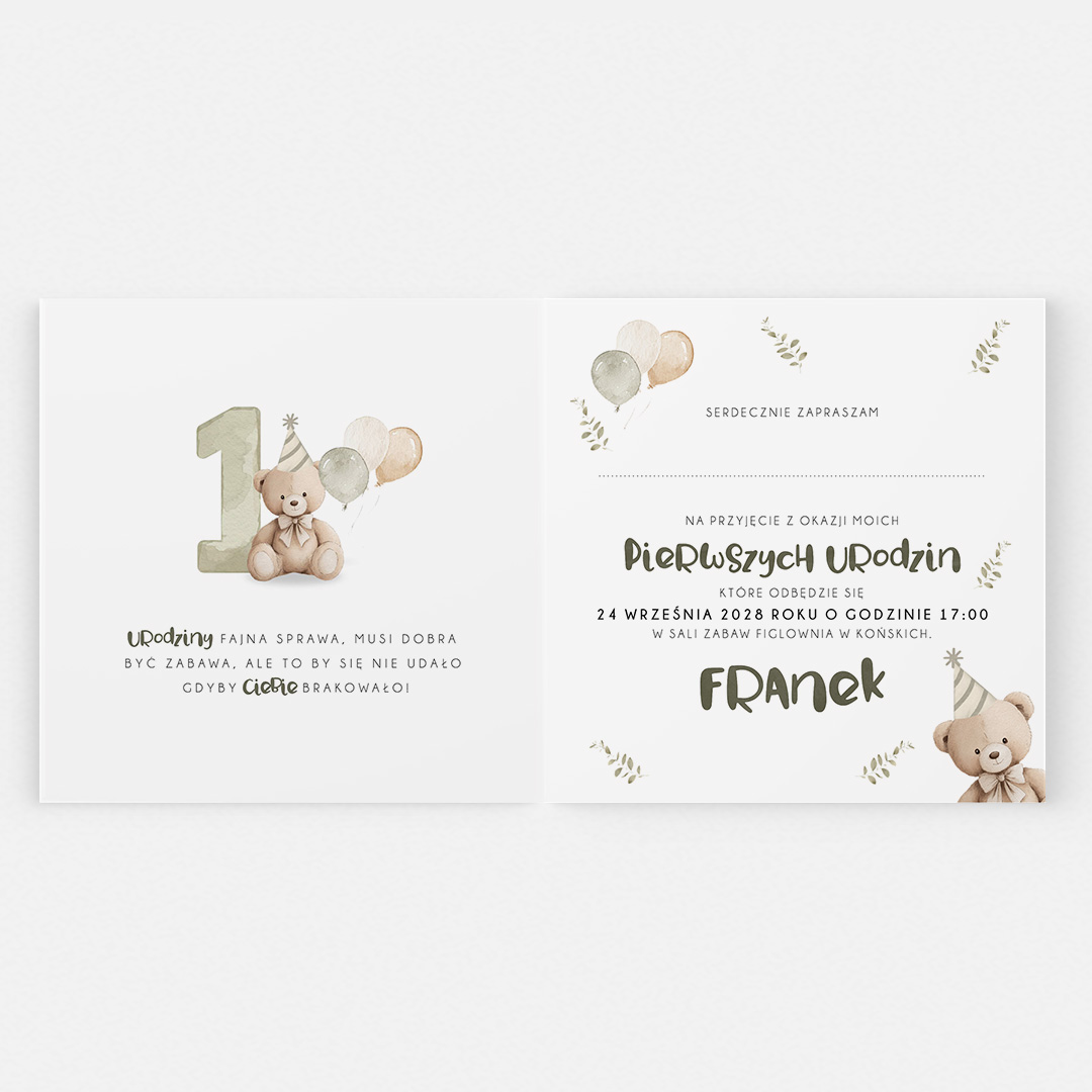 Alternative view of Zaproszenie na roczek dla chłopca z misiami - F°128