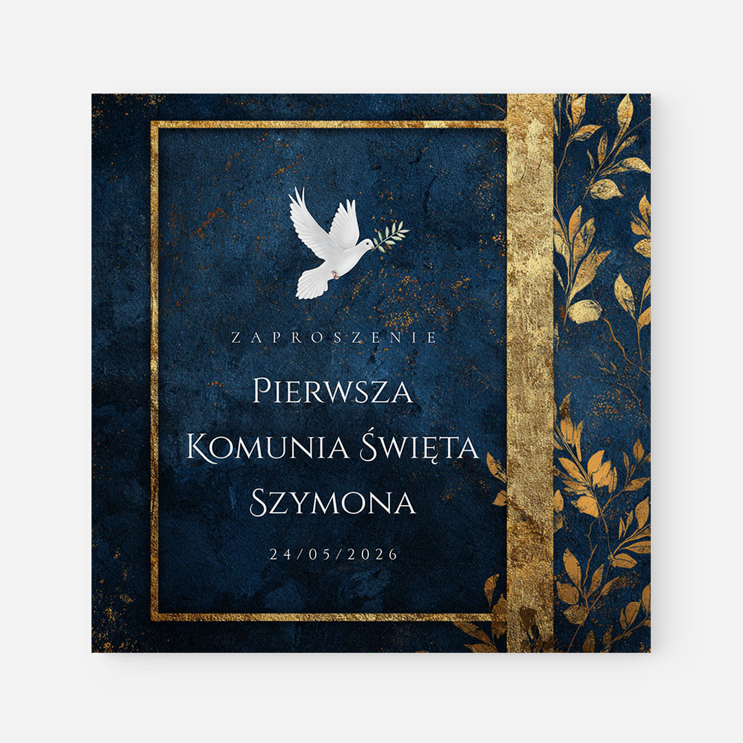 Granatowe zaproszenie na Komunie z personalizacją - BRT890