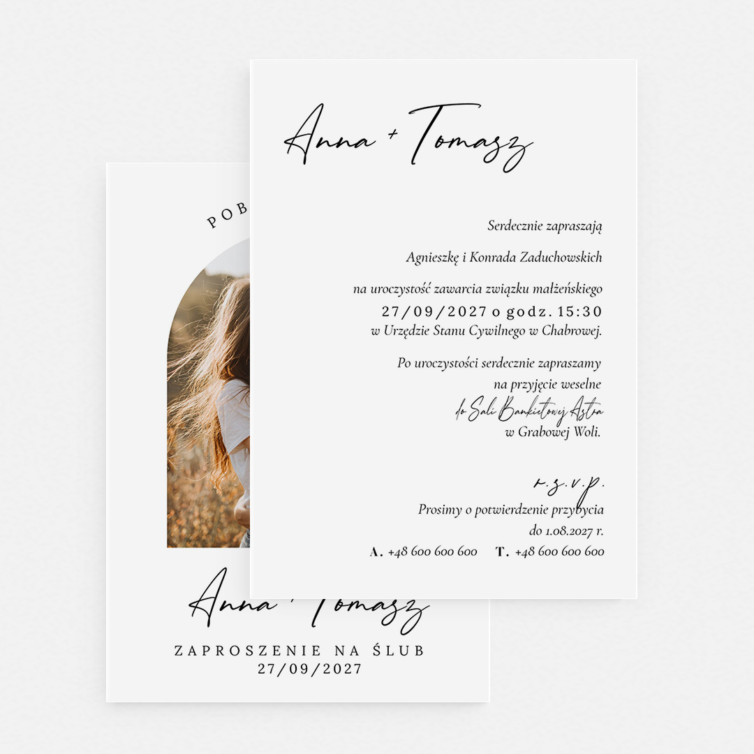 Alternative view of Jednokartkowe zaproszenie ślubne ze zdjęciem - MR°232
