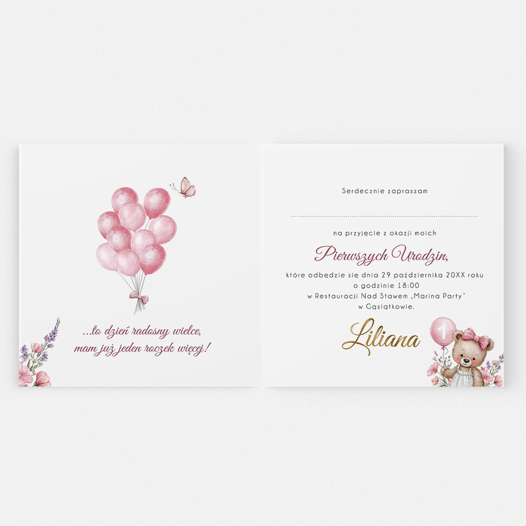Alternative view of Różowe Zaproszenie na roczek dziewczynki - F°151