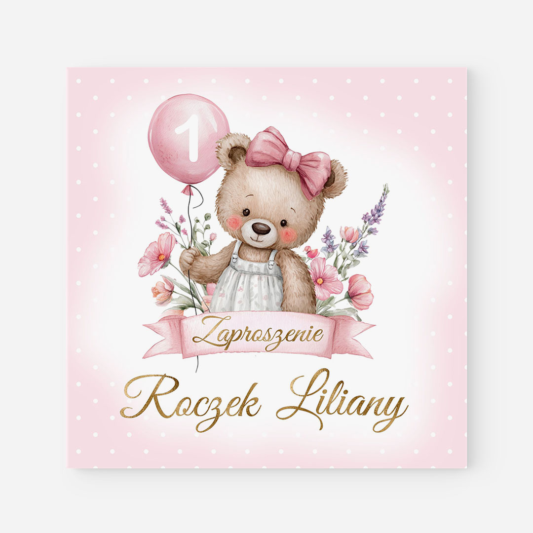 Różowe Zaproszenie na roczek dziewczynki - F°151