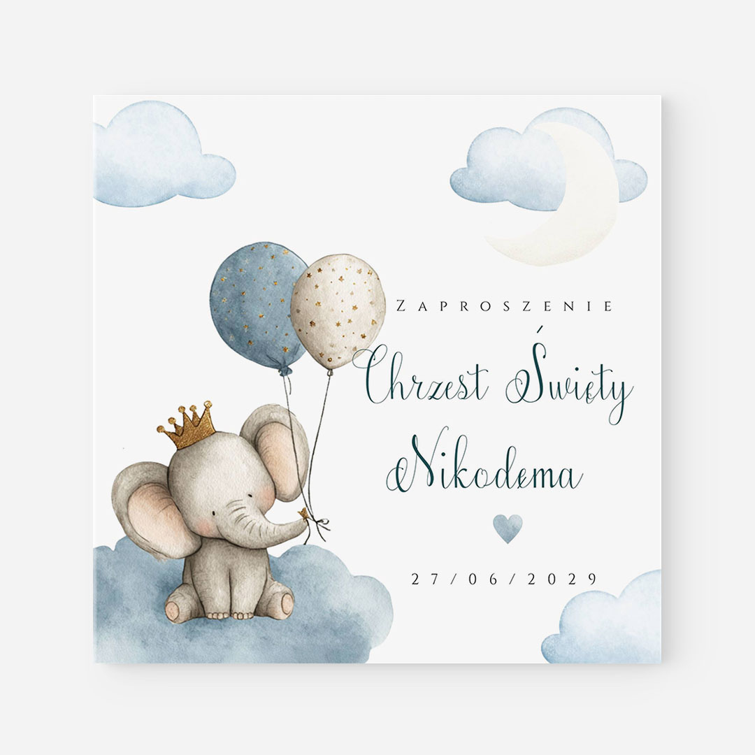 Personalizowane zaproszenie na Chrzest Święty ze słonikiem – CE°165