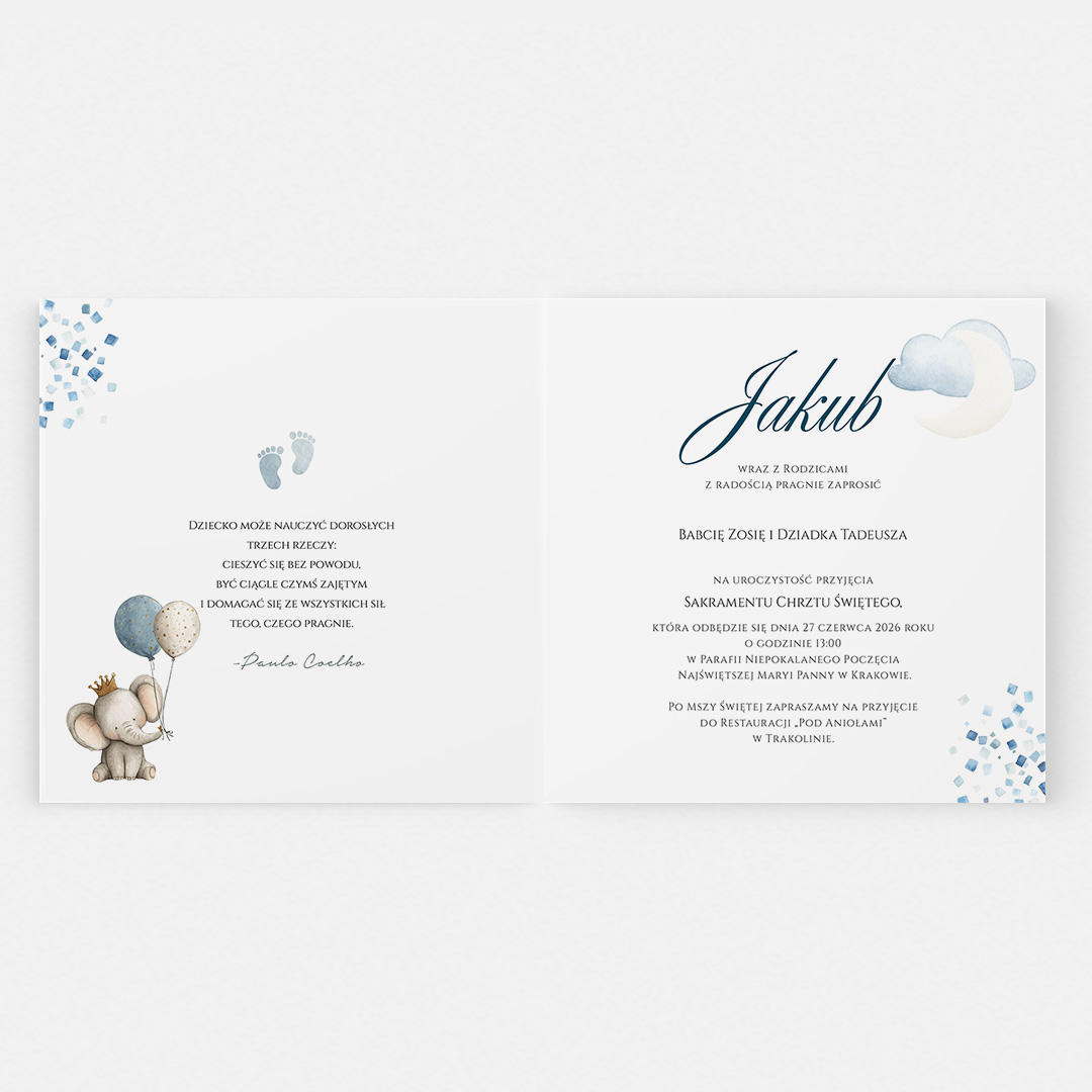 Alternative view of Zaproszenie na Chrzest Święty ze zdjęciem i słonikiem – CE°166