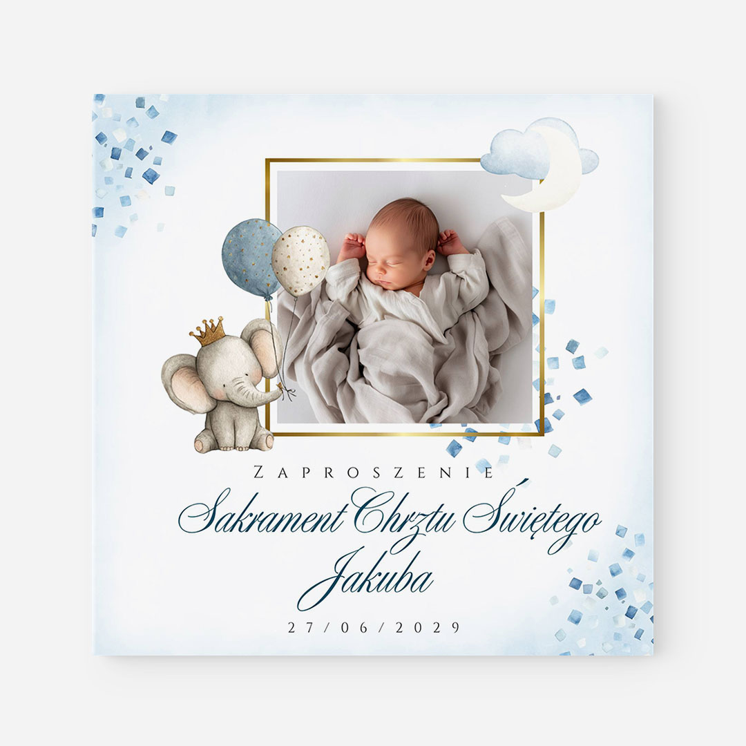 Zaproszenie na Chrzest Święty ze zdjęciem i słonikiem – CE°166