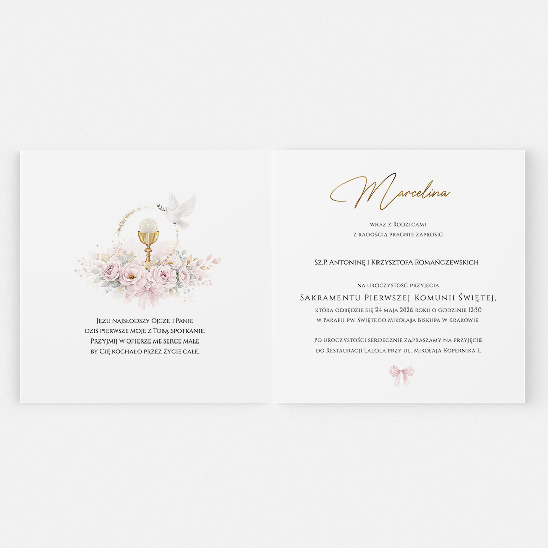 Alternative view of Zaproszenie komunijne dla dziewczynki w delikatnym różu-BRT898