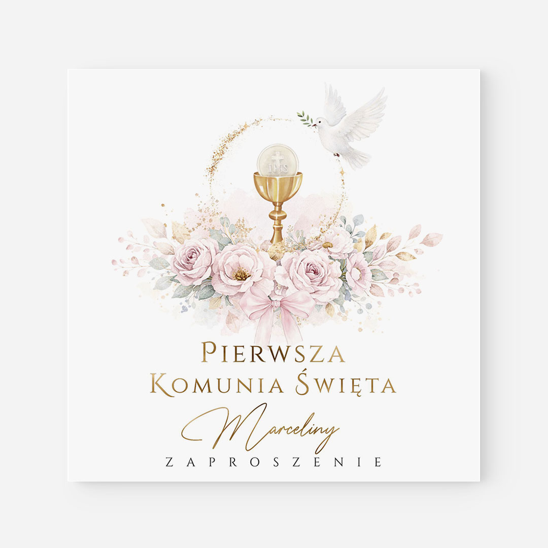 Zaproszenie komunijne dla dziewczynki w delikatnym różu-BRT898