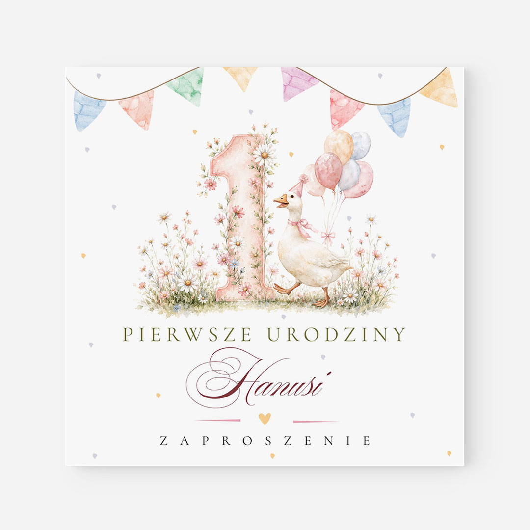 Zaproszenie na roczek dziewczynki z gąską - F°159