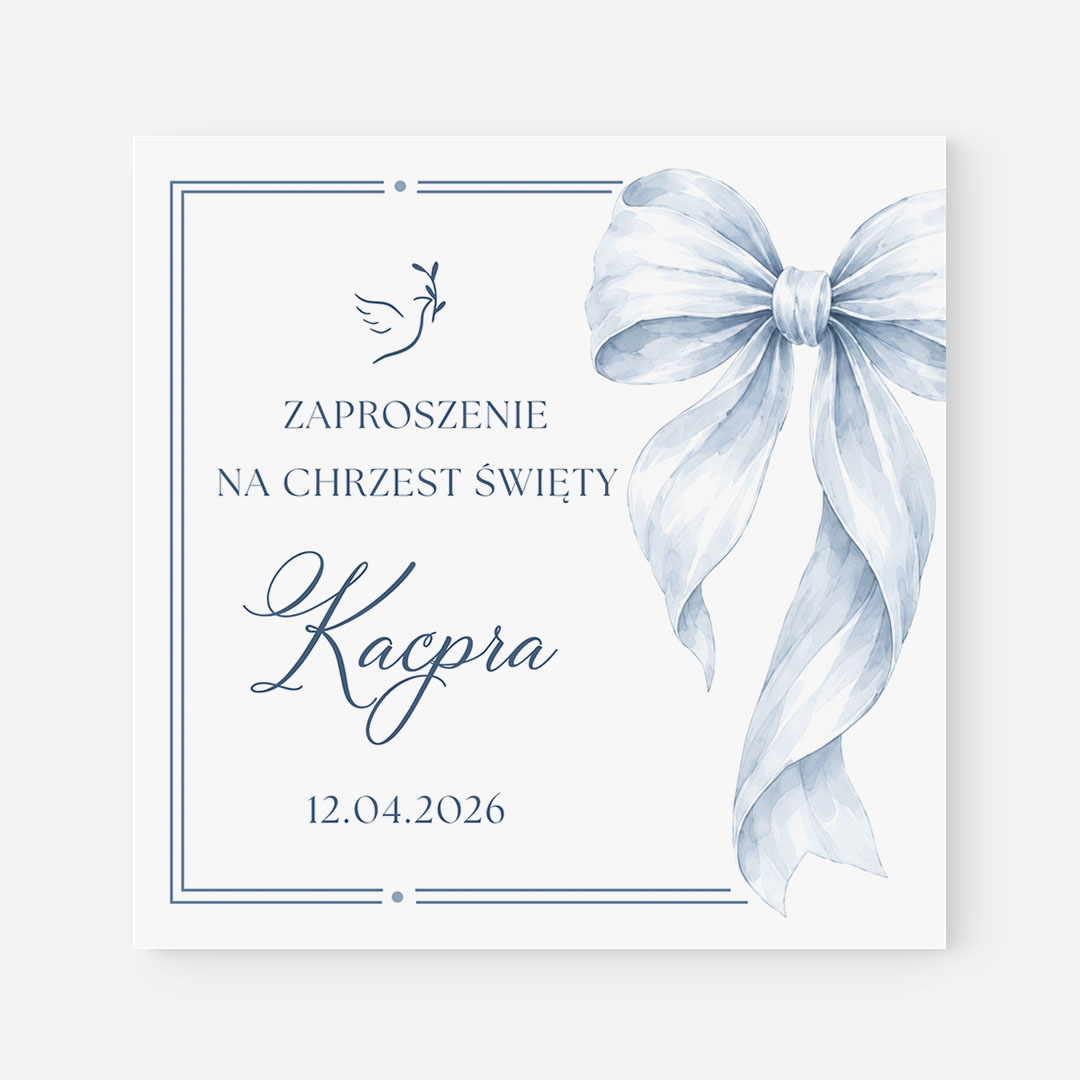 Zaproszenie na Chrzest Święty z niebieską kokardą – CE°189