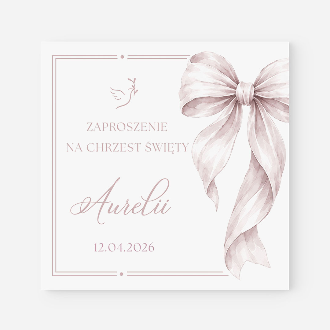 Zaproszenie na Chrzest Święty z różową kokardą – CE°188