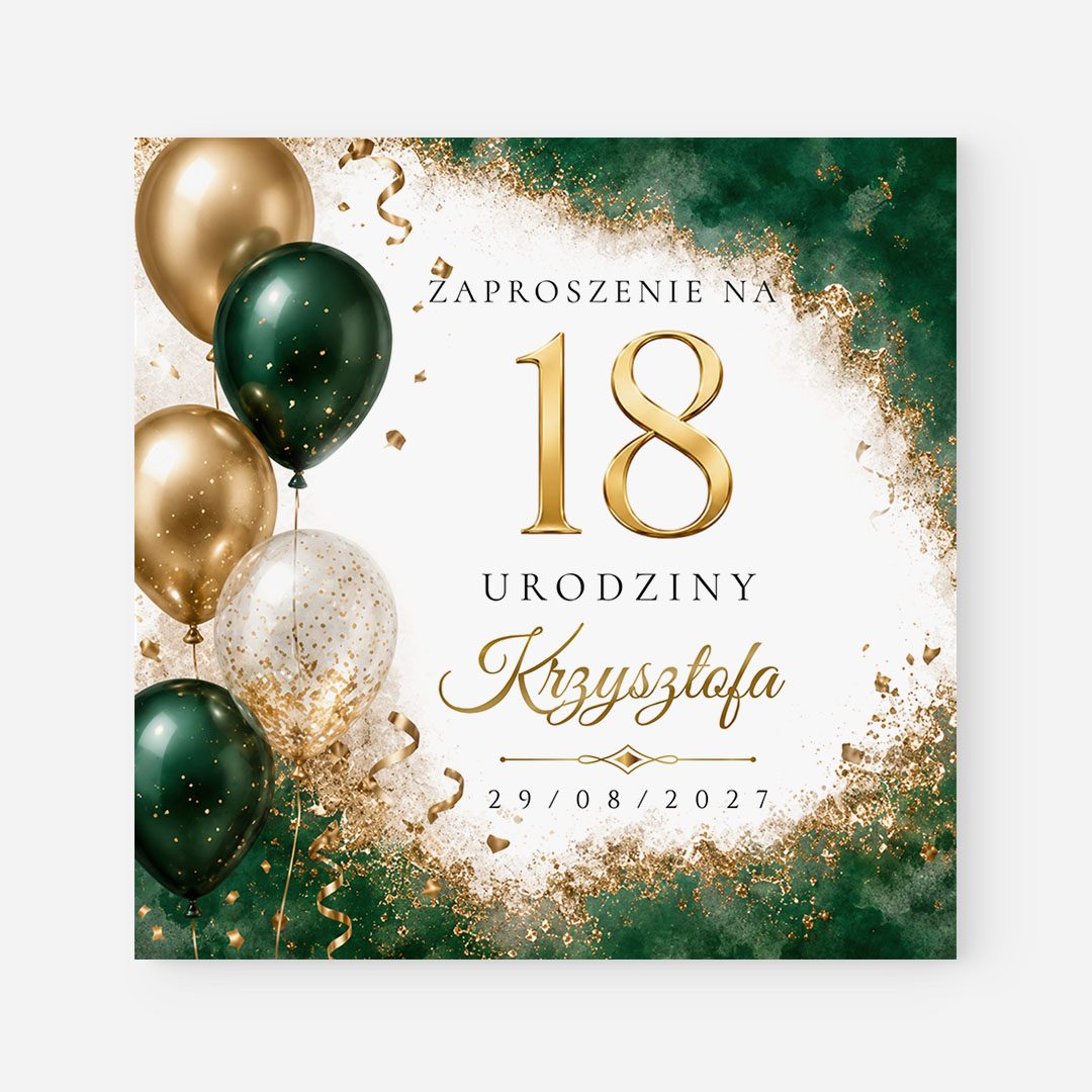 Zielono-złote zaproszenie na 18 urodziny – RT°128