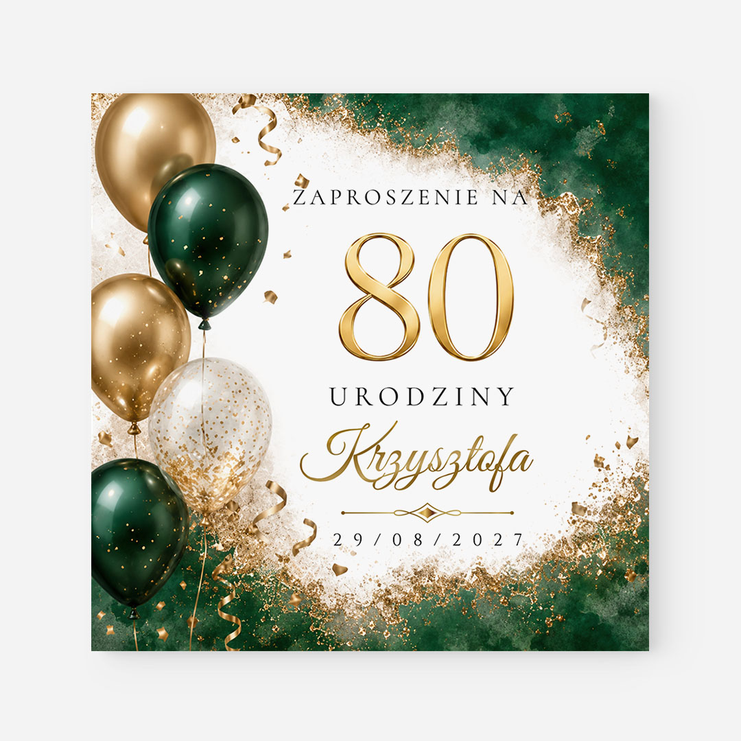 Zielono-złote zaproszenie na 80 urodziny – RT°128