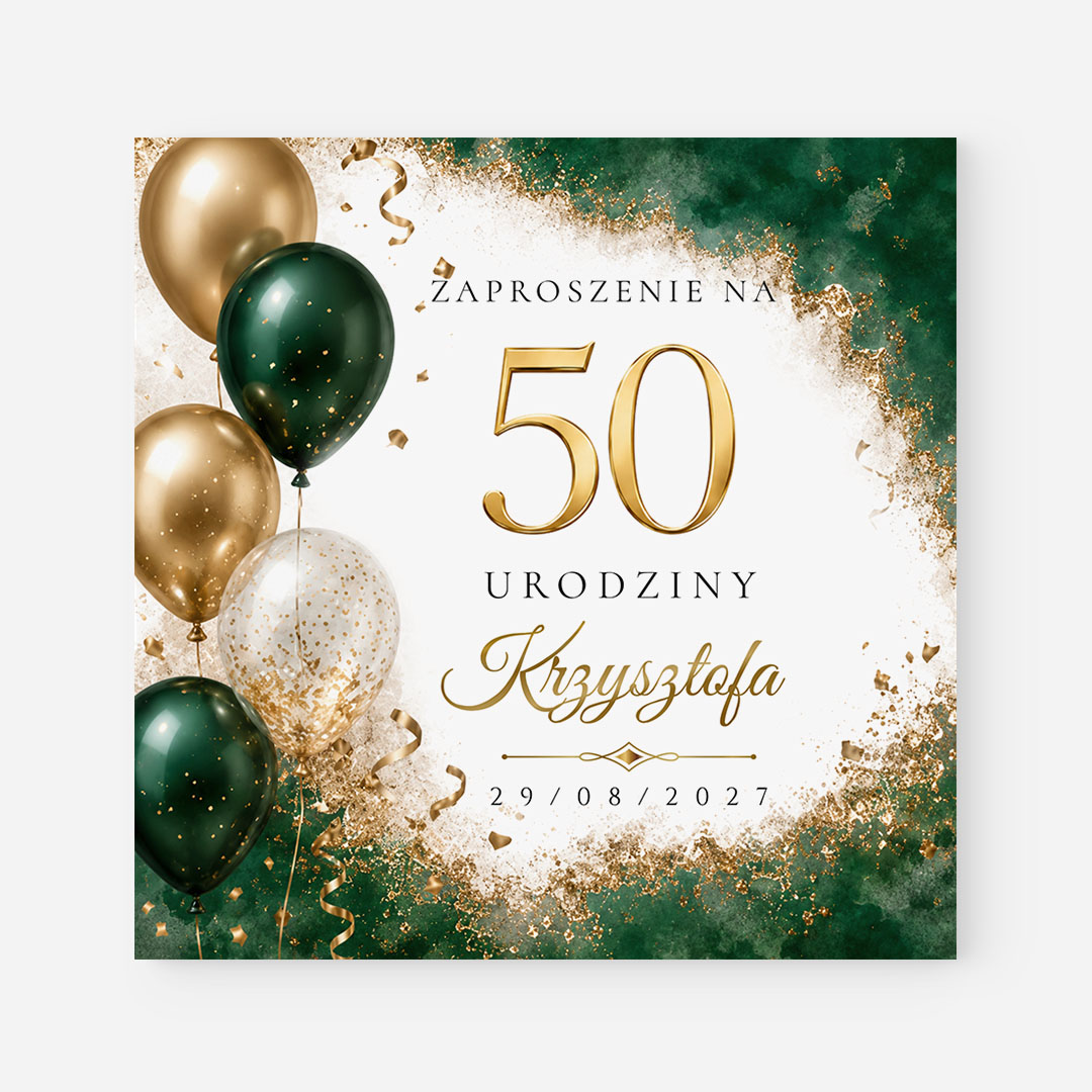 Zielono-złote zaproszenie na 50 urodziny – RT°128