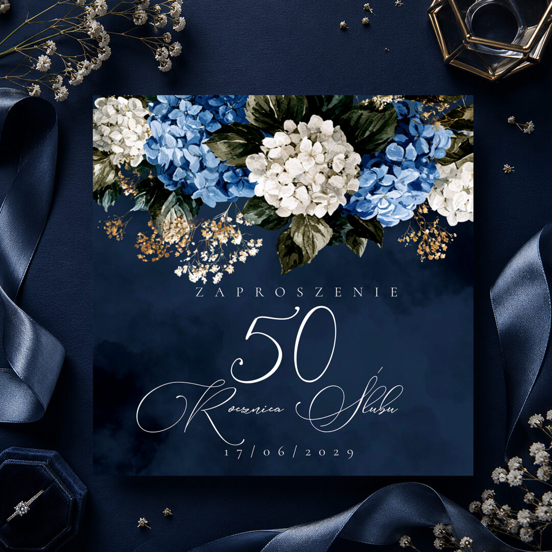 Granatowe personalizowane zaproszenia na 50 rocznicę – TG°628
