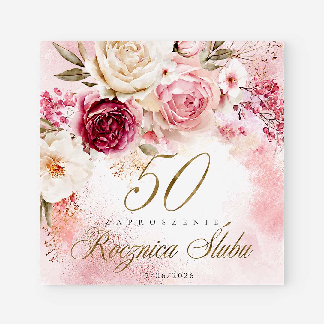 Personalizowane zaproszenie z motywem kwiatów na 50 rocznicę – TG°619
