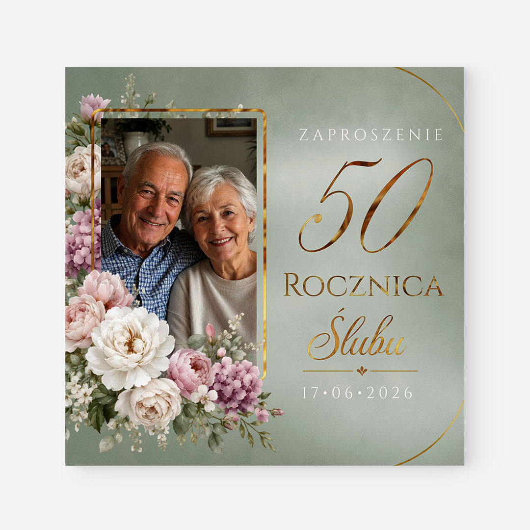 Zaproszenie na rocznicę ślubu ze zdjęciem w odcieniach zieleni