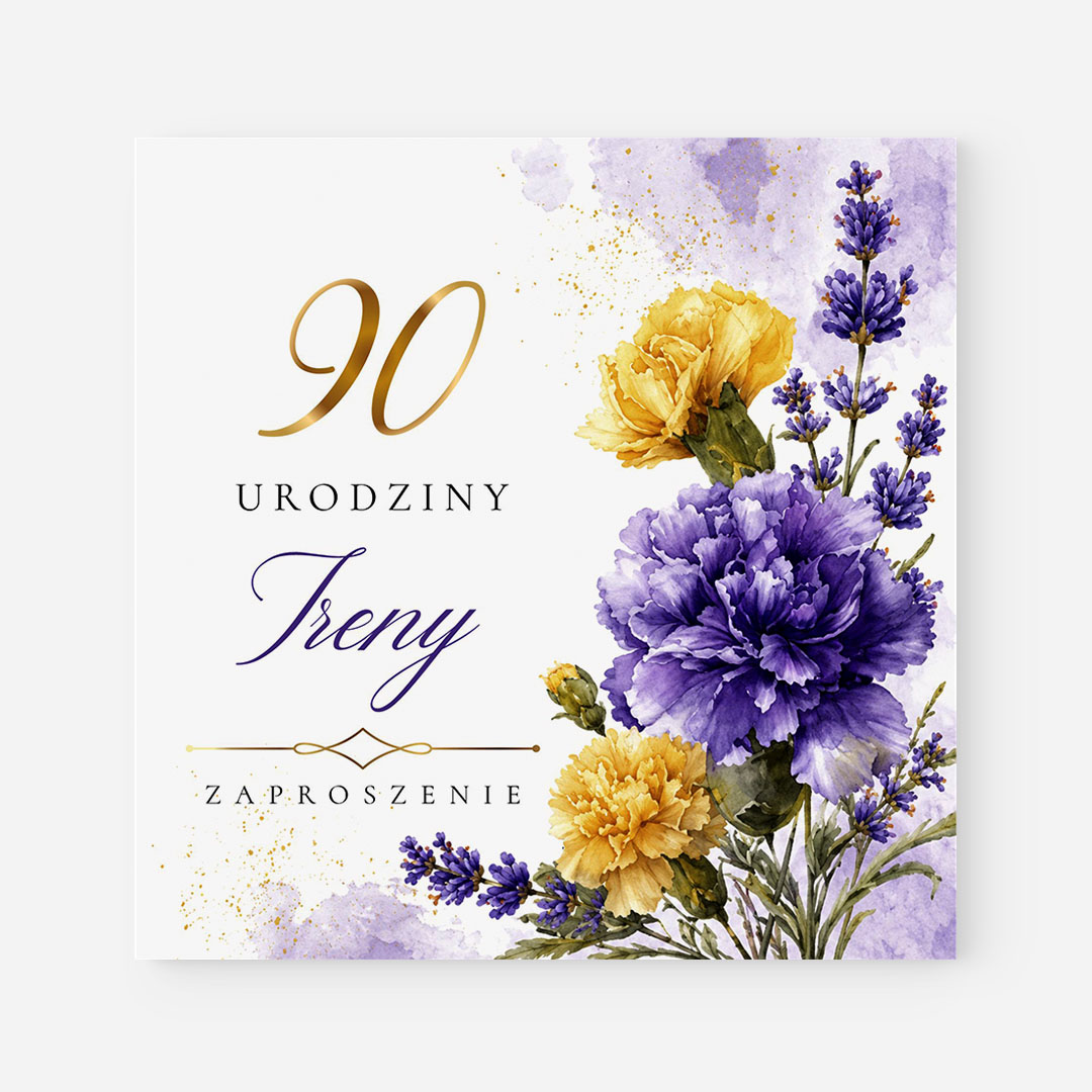 Zaproszenie na 90 urodziny z motywem w odcieniach fioletu – RT°13