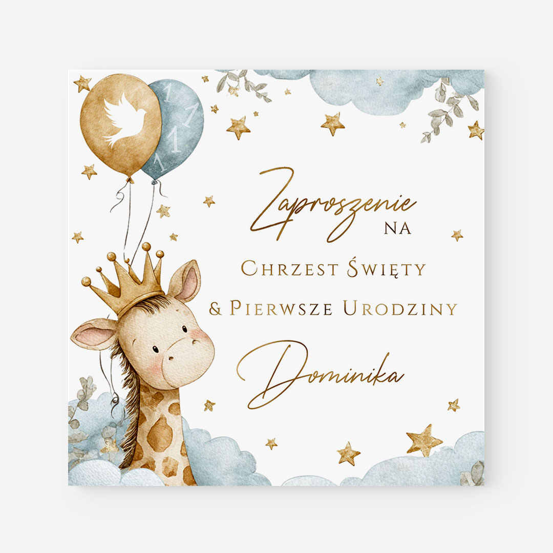 Zaproszenie 2w1 z żyrafą - Chrzest i Roczek – CE°209