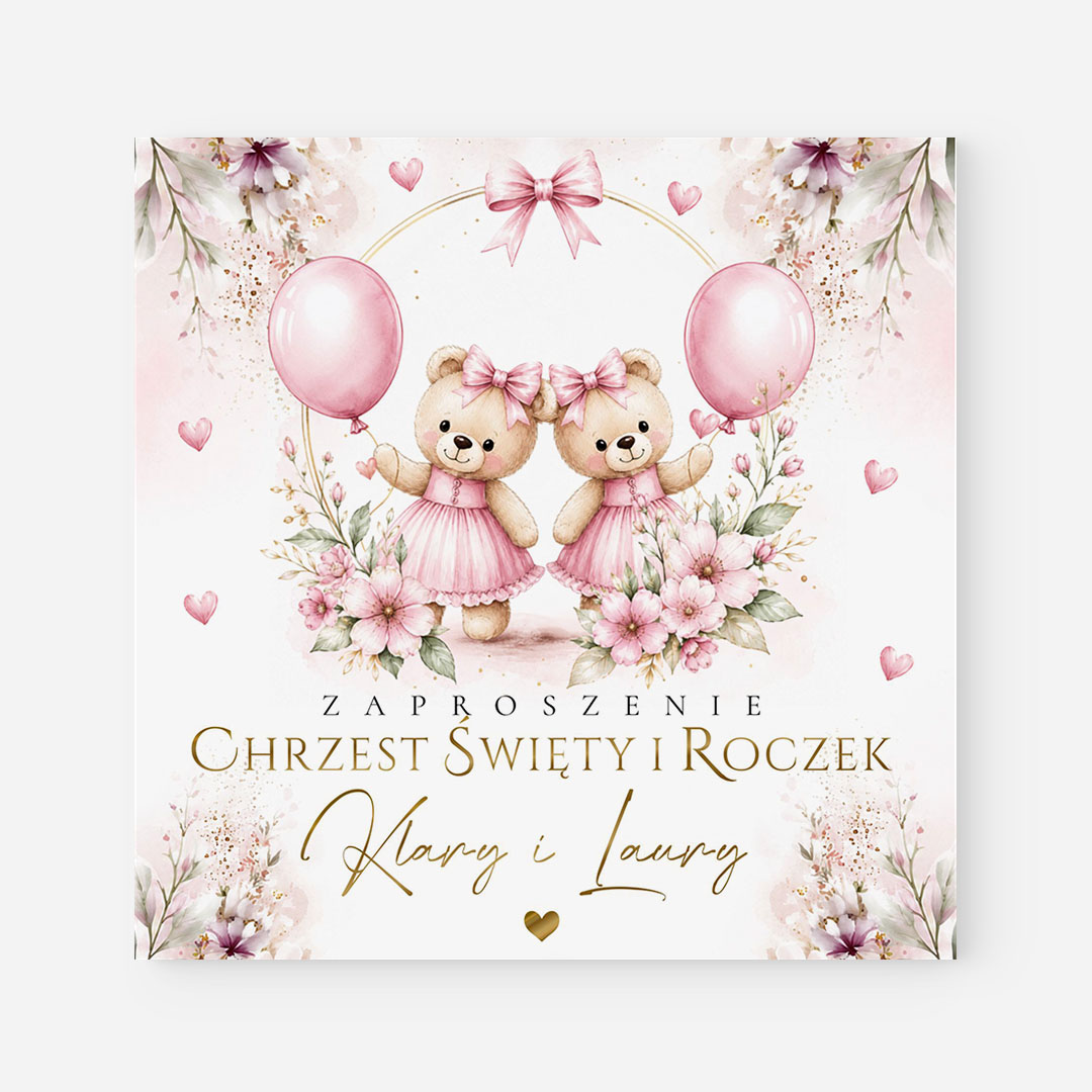 Zaproszenie 2w1 dla rodzeństwa - Chrzest i Roczek – CE°212